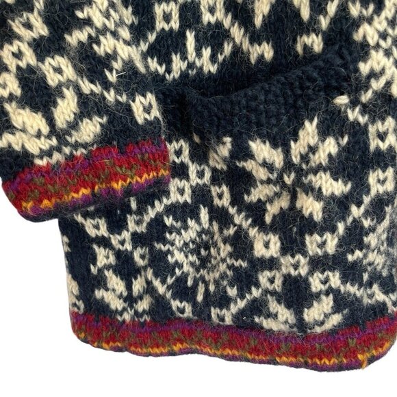 Pokhara Hand Knit Women Wool Cardigan Sweater L Nordic Fair Isle Toggle Buttons - Picture 10 of 13